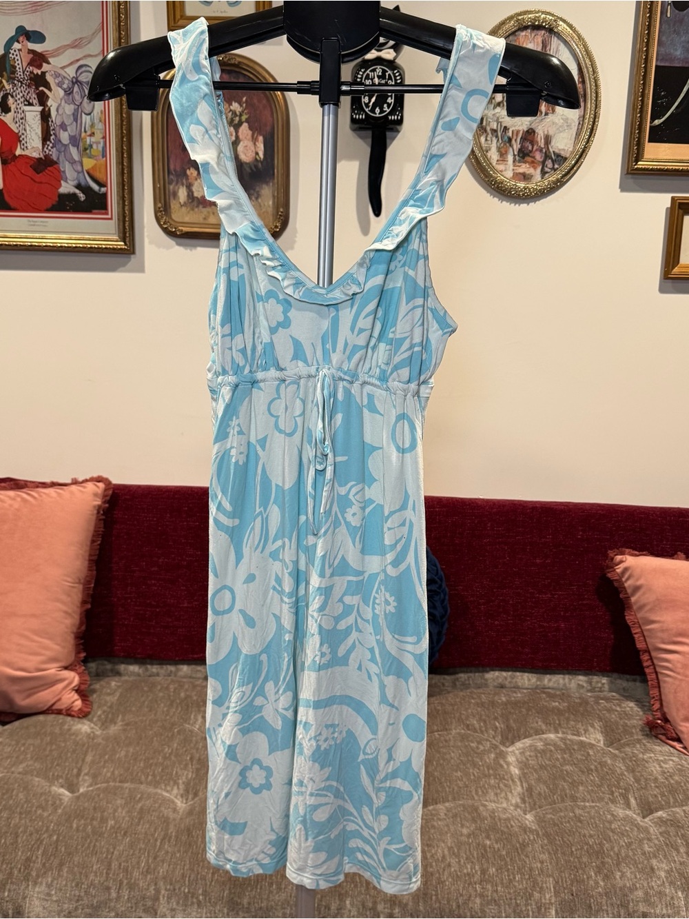 Gapbody Blue and White Floral Tank Dress